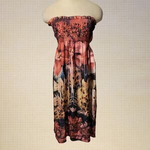 Y2K Floral Sequin Embroidered Tube Top Dress Stretch Lapis One Size Fits All